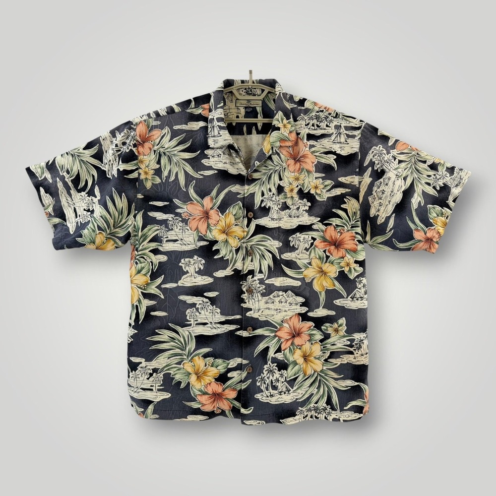 Tommy Bahama Camp Shirt Men's XL Silk Hawaiian Floral Tropical Relax Vintage